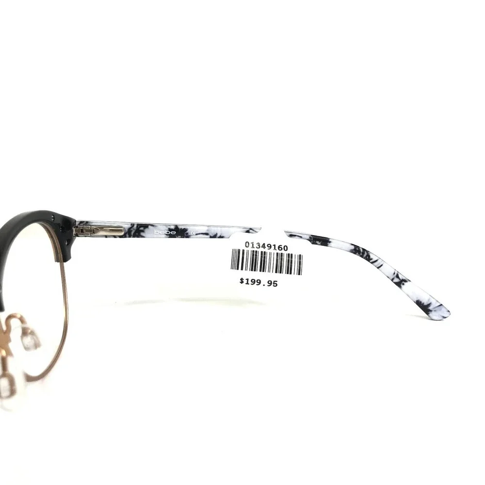 Bebe Eyeglasses Frames BB5162 001 Black White Gold Full Rim Floral 53-17-135